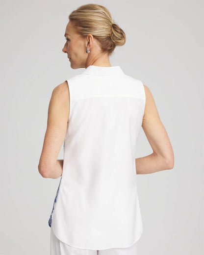 Chico's Best Seller - No Iron™ Palms Sleeveless Sateen Shirt Blue Casa