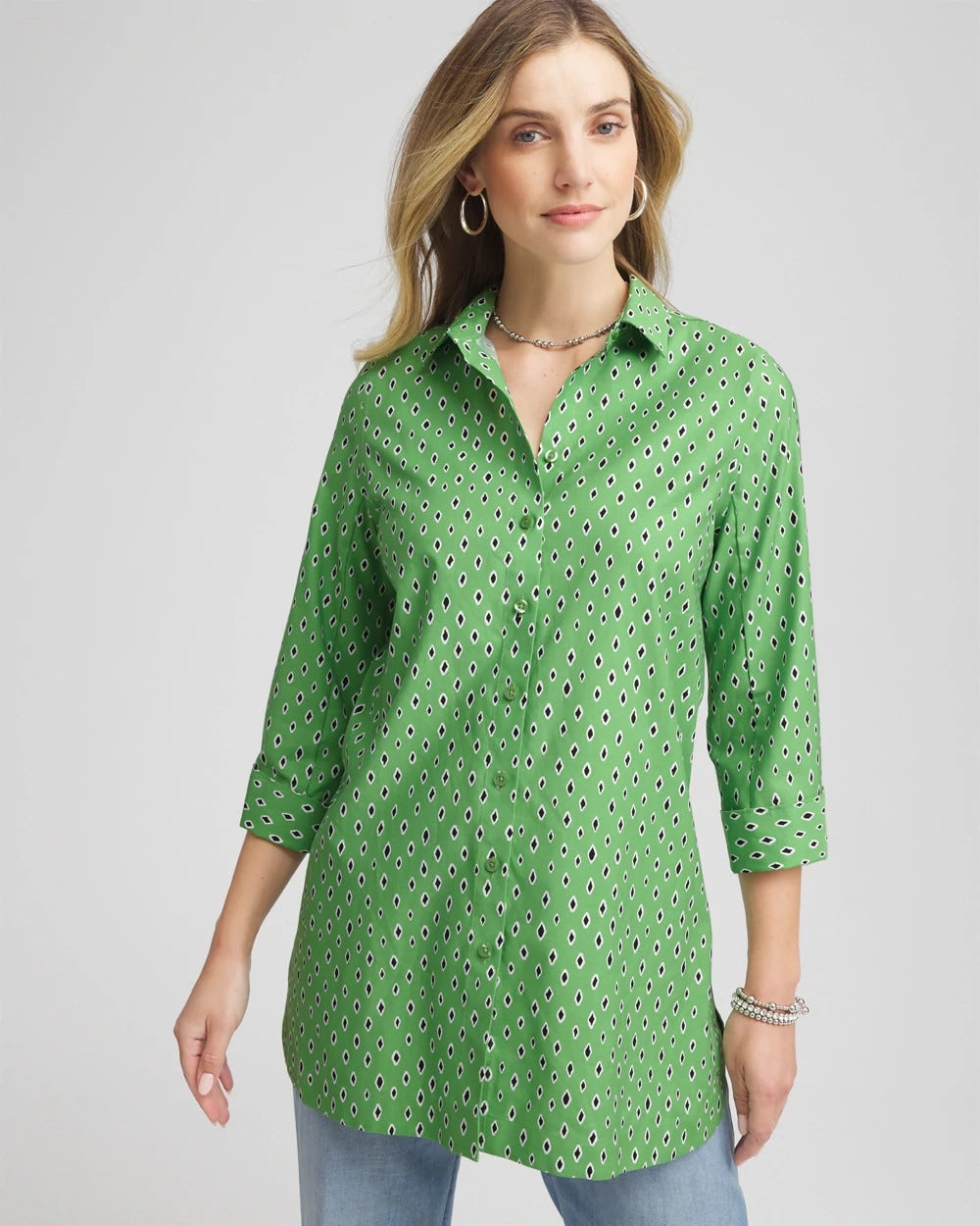 Chico's Exclusive - No Iron™ Geo-Print Tunic Salted Lime