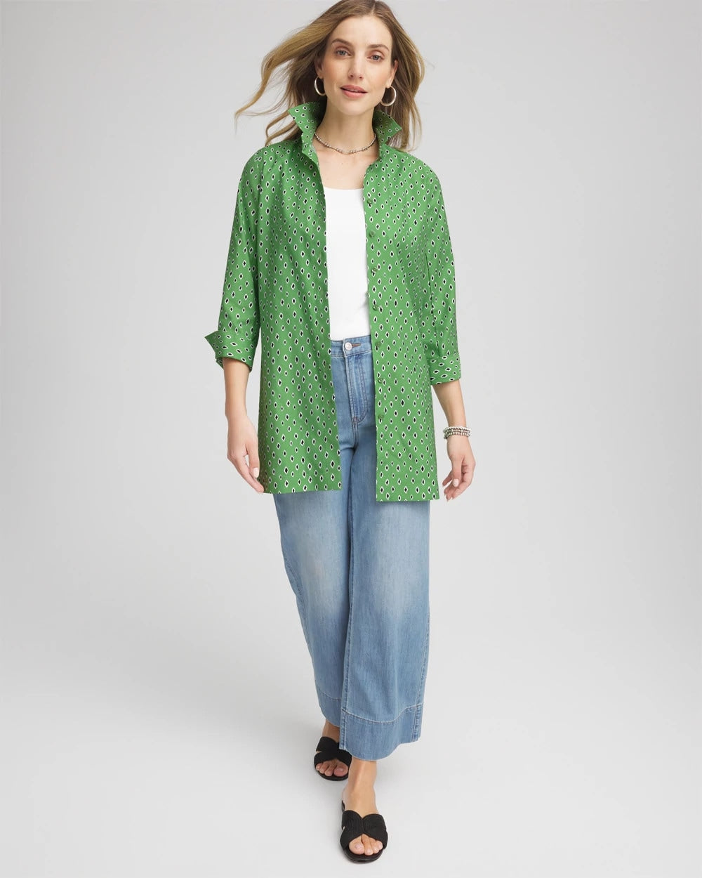 Chico's Exclusive - No Iron™ Geo-Print Tunic Salted Lime