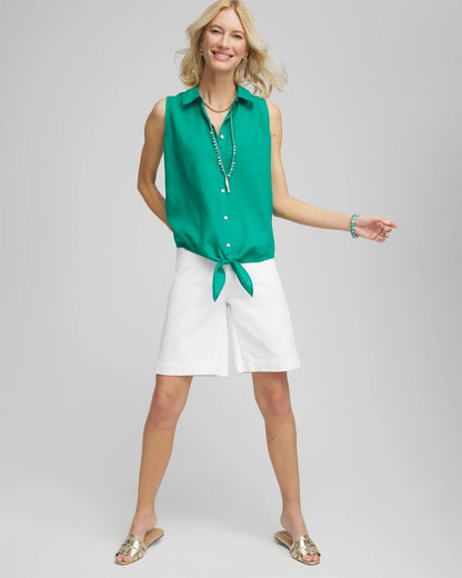 Chico's Best Price - No Iron™ Linen Tie-Front Sleeveless Shirt Eden Green