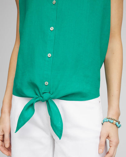 Chico's Best Price - No Iron™ Linen Tie-Front Sleeveless Shirt Eden Green