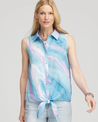 Chico's Value - No Iron™ Linen Tie-Front Sleeveless Shirt Paradiso Blue