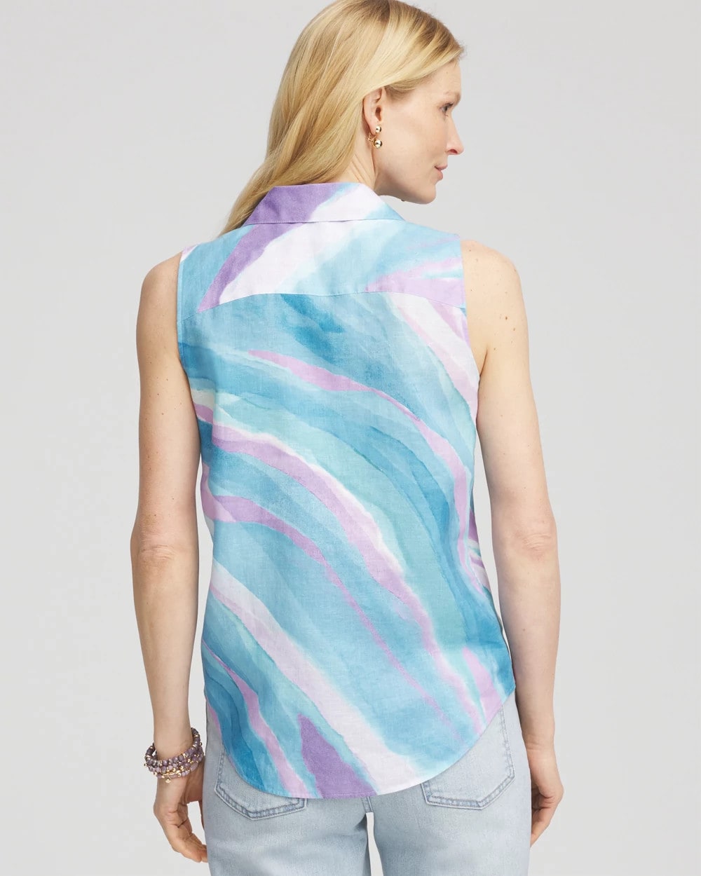 Chico's Value - No Iron™ Linen Tie-Front Sleeveless Shirt Paradiso Blue