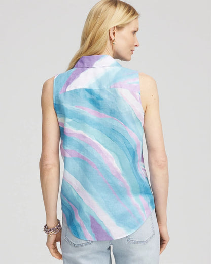 Chico's Value - No Iron™ Linen Tie-Front Sleeveless Shirt Paradiso Blue