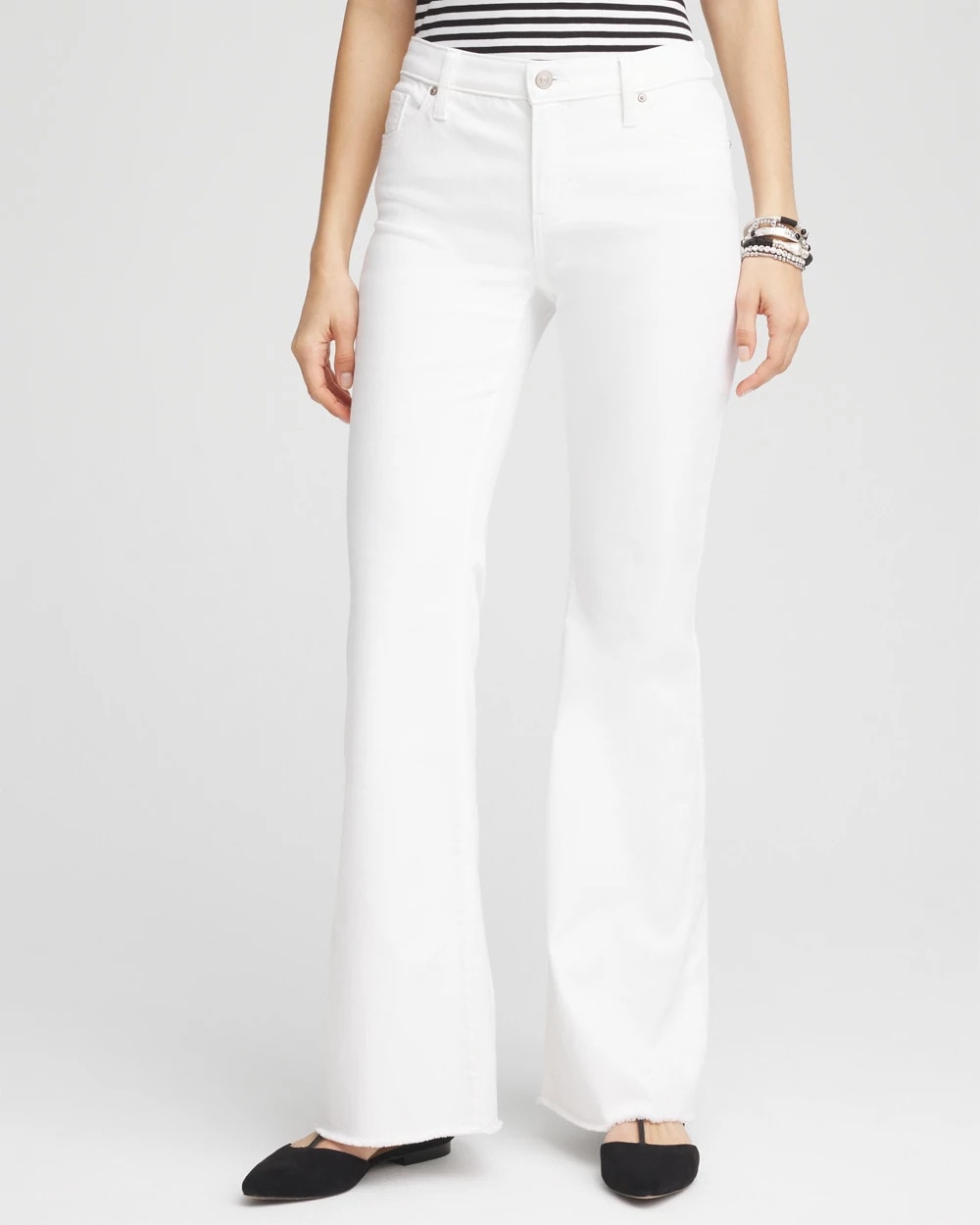 Chico's Sale - Girlfriend No Stain Frayed Flared Jeans Alabaster