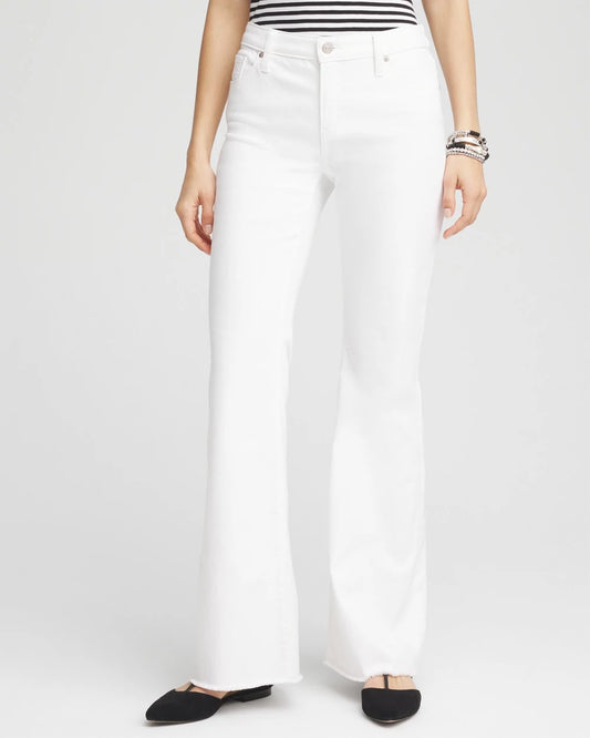 Chico's Sale - Girlfriend No Stain Frayed Flared Jeans Alabaster