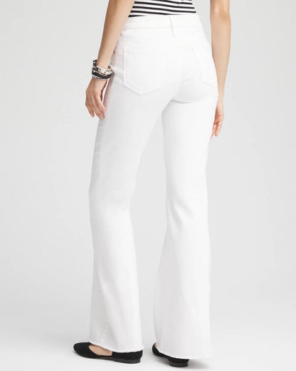 Chico's Sale - Girlfriend No Stain Frayed Flared Jeans Alabaster