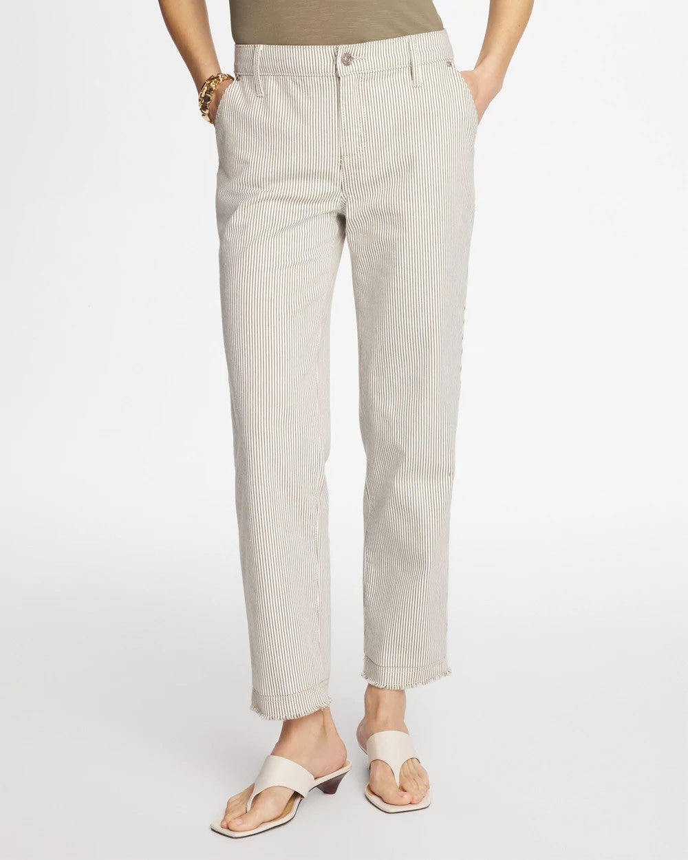 Chico's Quality - Stripe Girlfriend Straight Ankle Jeans Lichen