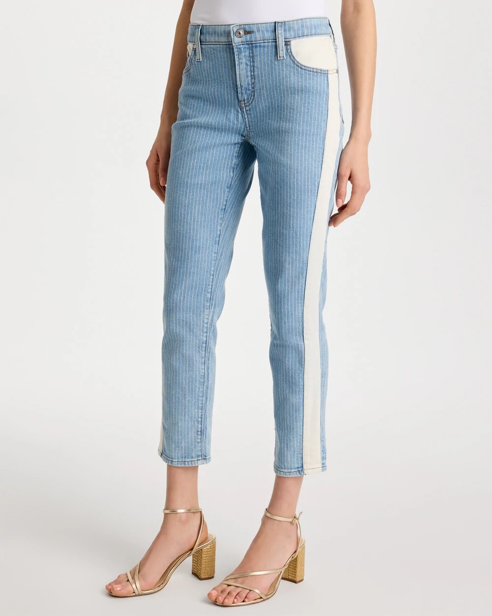 Chico's Deals - Girlfriend Ticking Stripe Crop Jeans Indigo