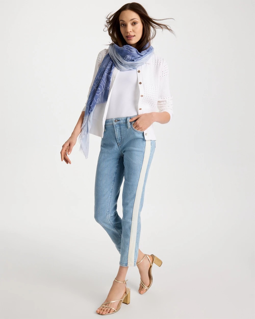 Chico's Deals - Girlfriend Ticking Stripe Crop Jeans Indigo