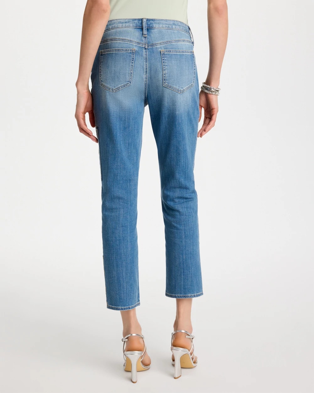 Chico's Great Value - Floral Patchwork Girlfriend Crop Jeans Aquamarine Indigo