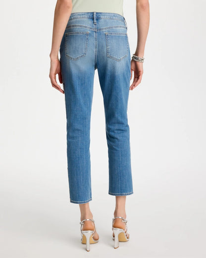 Chico's Great Value - Floral Patchwork Girlfriend Crop Jeans Aquamarine Indigo