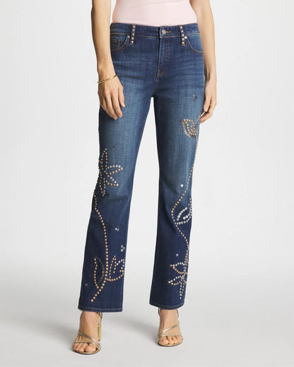 Chico's Quality - Embellished Girlfriend Cropped Flared Jeans Spellbound Indigo