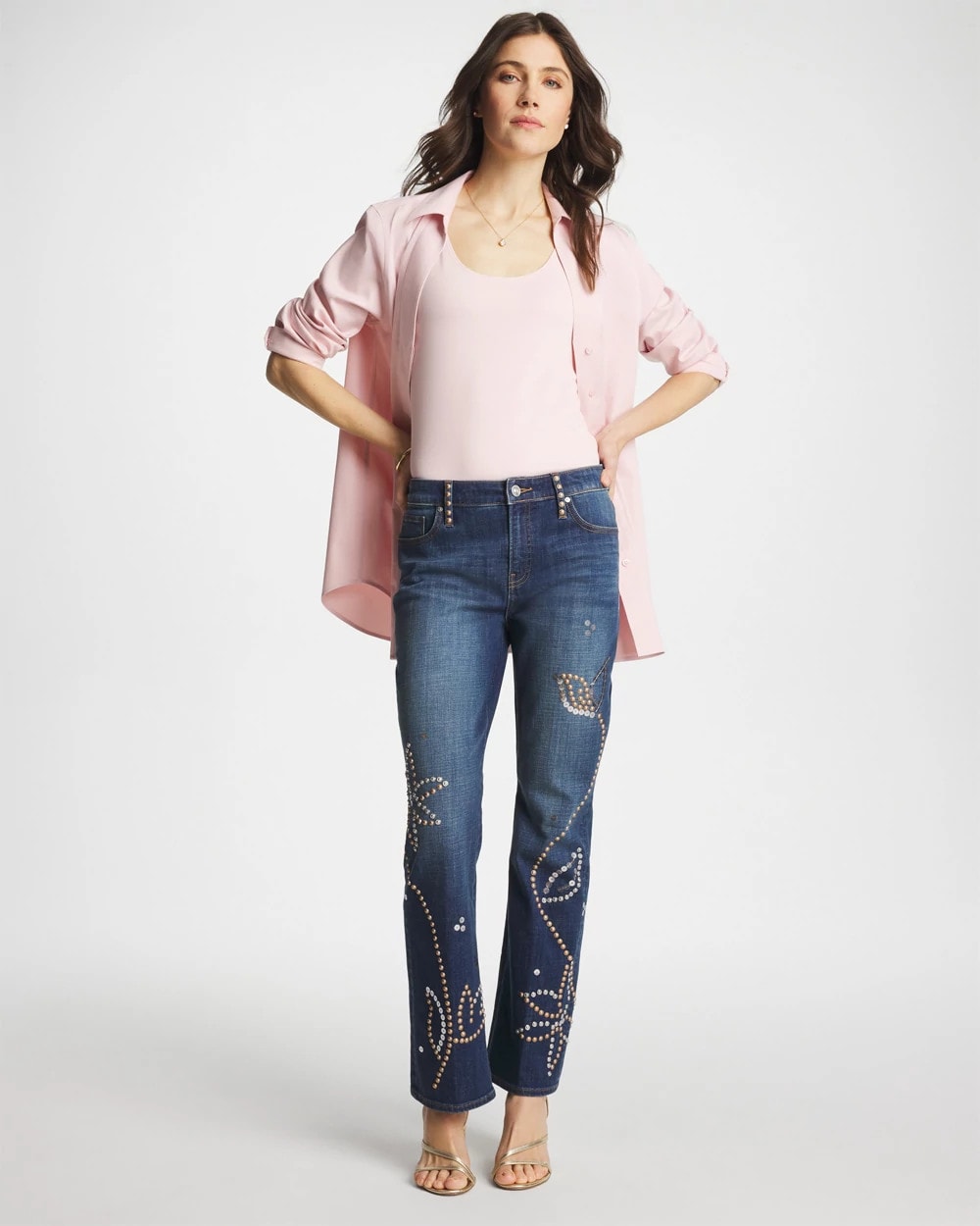 Chico's Quality - Embellished Girlfriend Cropped Flared Jeans Spellbound Indigo