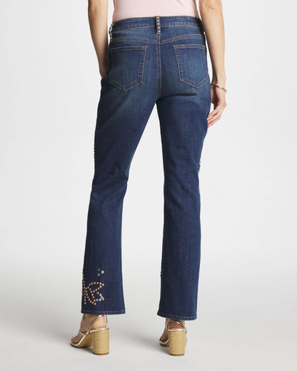 Chico's Quality - Embellished Girlfriend Cropped Flared Jeans Spellbound Indigo