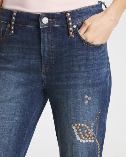 Chico's Quality - Embellished Girlfriend Cropped Flared Jeans Spellbound Indigo