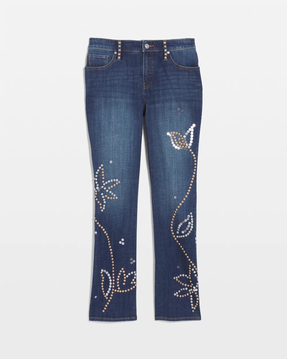 Chico's Quality - Embellished Girlfriend Cropped Flared Jeans Spellbound Indigo
