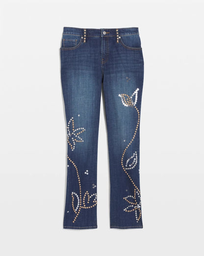 Chico's Quality - Embellished Girlfriend Cropped Flared Jeans Spellbound Indigo