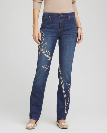 Chico's Recommended - Sequins Rose Girlfriend Slim-Leg Jeans Sequoia Indigo