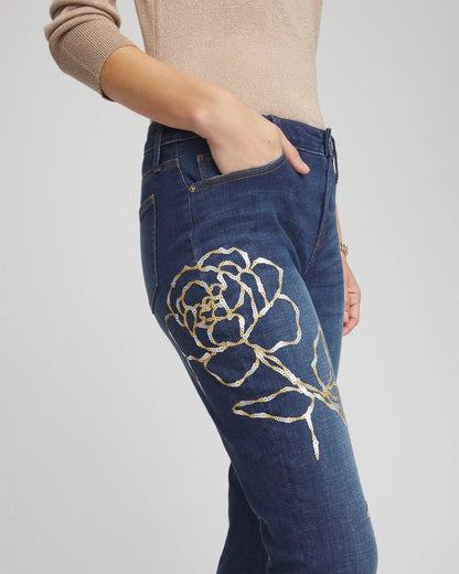 Chico's Recommended - Sequins Rose Girlfriend Slim-Leg Jeans Sequoia Indigo