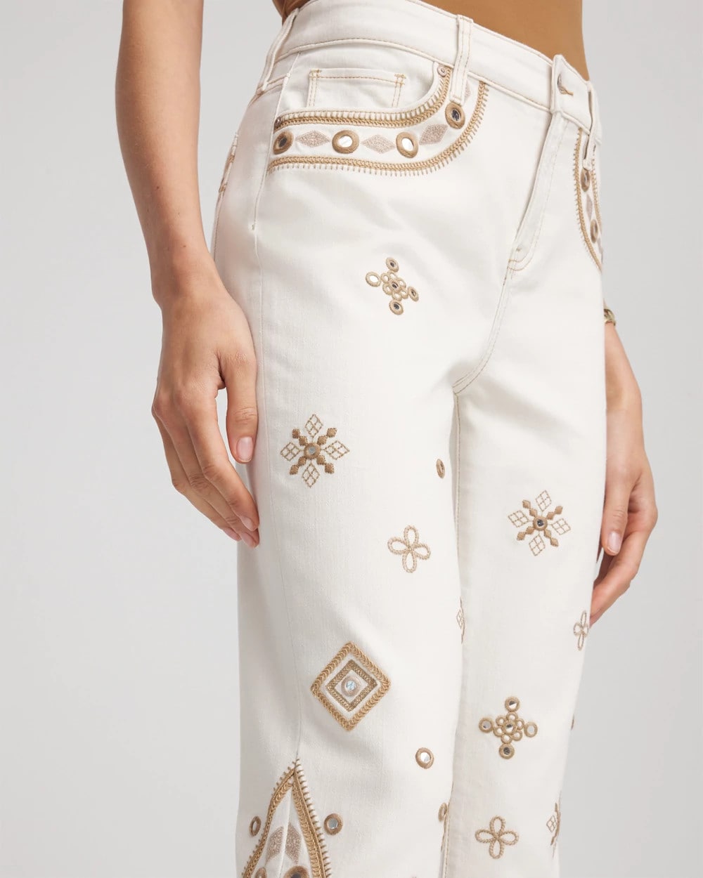 Chico's Top Pick - Embellished Girlfriend Slim Ankle Jeans Sea Salt