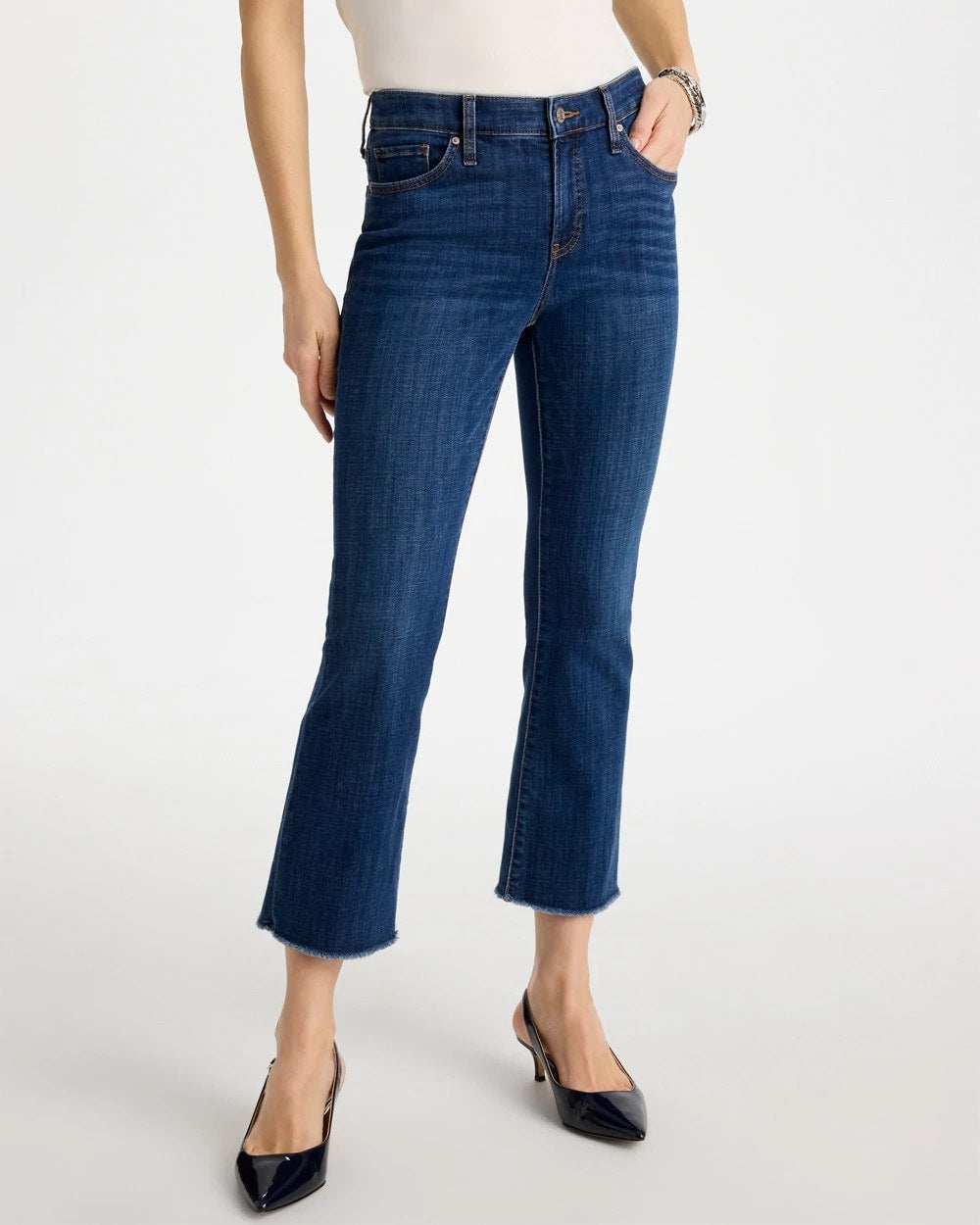 Chico's Best Seller - Petite Girlfriend Fray Hem Kick Flares Carina Indigo