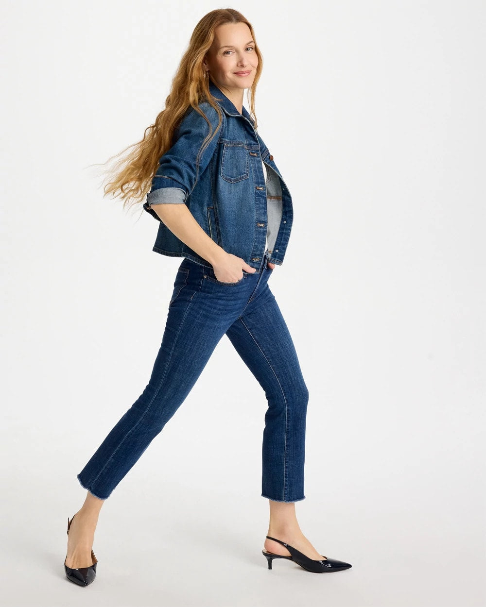 Chico's Best Seller - Petite Girlfriend Fray Hem Kick Flares Carina Indigo