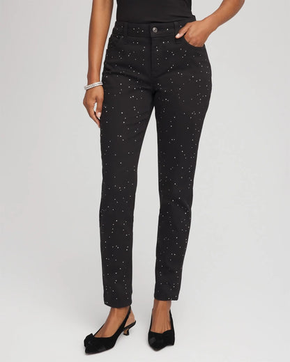 Chico's Popular - Stone Embellished Girlfriend Slim Ankle Jeans Black