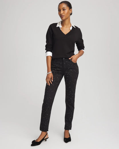 Chico's Popular - Stone Embellished Girlfriend Slim Ankle Jeans Black