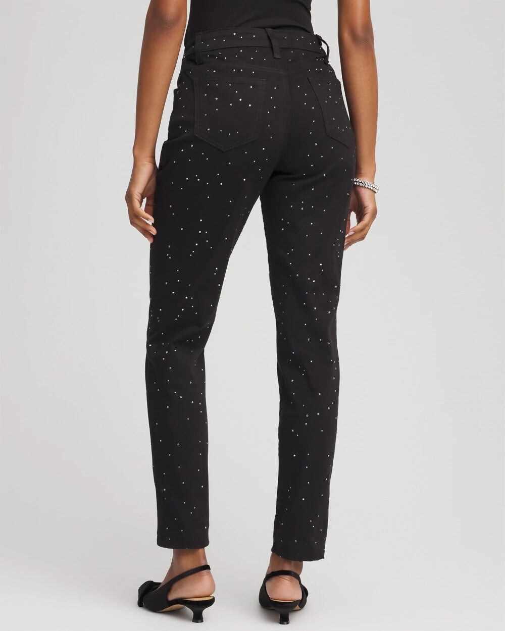 Chico's Popular - Stone Embellished Girlfriend Slim Ankle Jeans Black