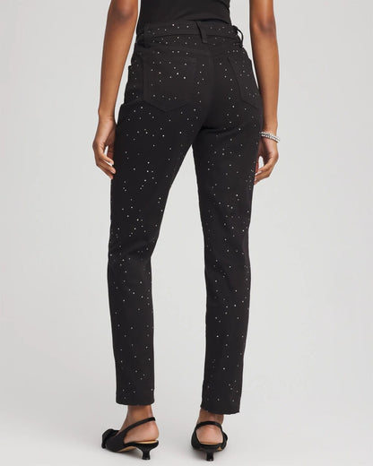 Chico's Popular - Stone Embellished Girlfriend Slim Ankle Jeans Black