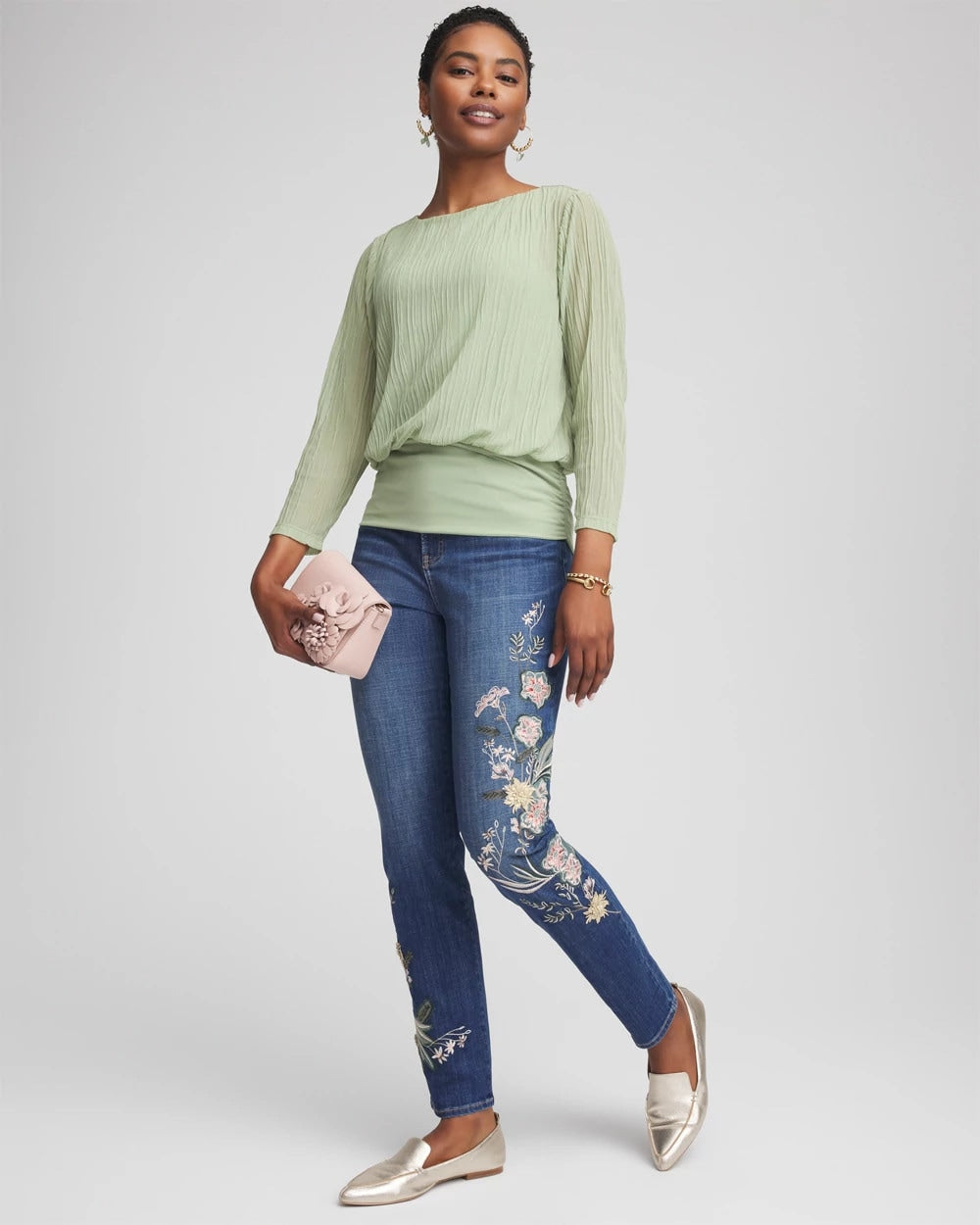 Chico's Best Seller - Appliqué Girlfriend Slim Ankle Jeans Dragon Road Indigo