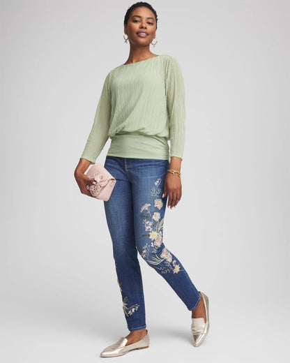 Chico's Best Seller - Appliqué Girlfriend Slim Ankle Jeans Dragon Road Indigo