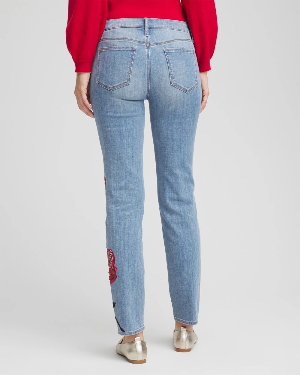Chico's Classic - Placed Floral Girlfriend Slim Ankle Jeans Poppy Indigo