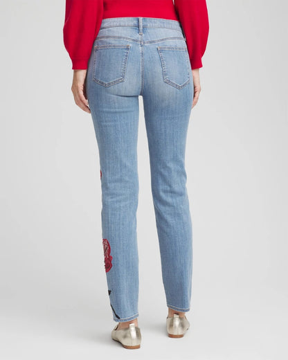 Chico's Classic - Placed Floral Girlfriend Slim Ankle Jeans Poppy Indigo