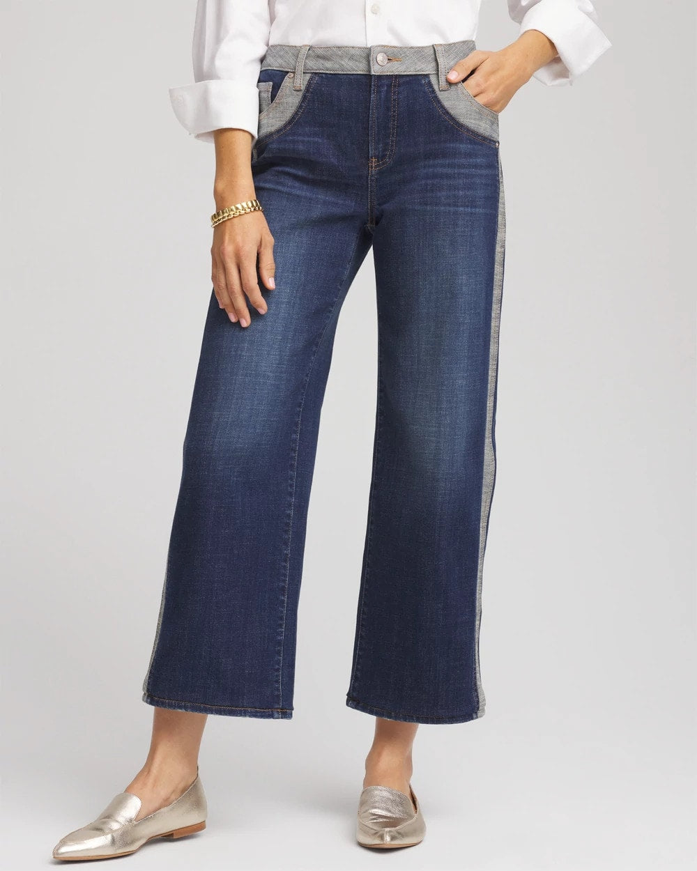 Chico's Best Price - Girlfriend Cropped Colorblock Wide-Leg Jeans Eclipse Indigo