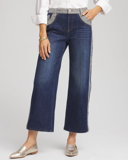 Chico's Best Price - Girlfriend Cropped Colorblock Wide-Leg Jeans Eclipse Indigo