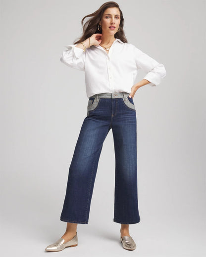 Chico's Best Price - Girlfriend Cropped Colorblock Wide-Leg Jeans Eclipse Indigo