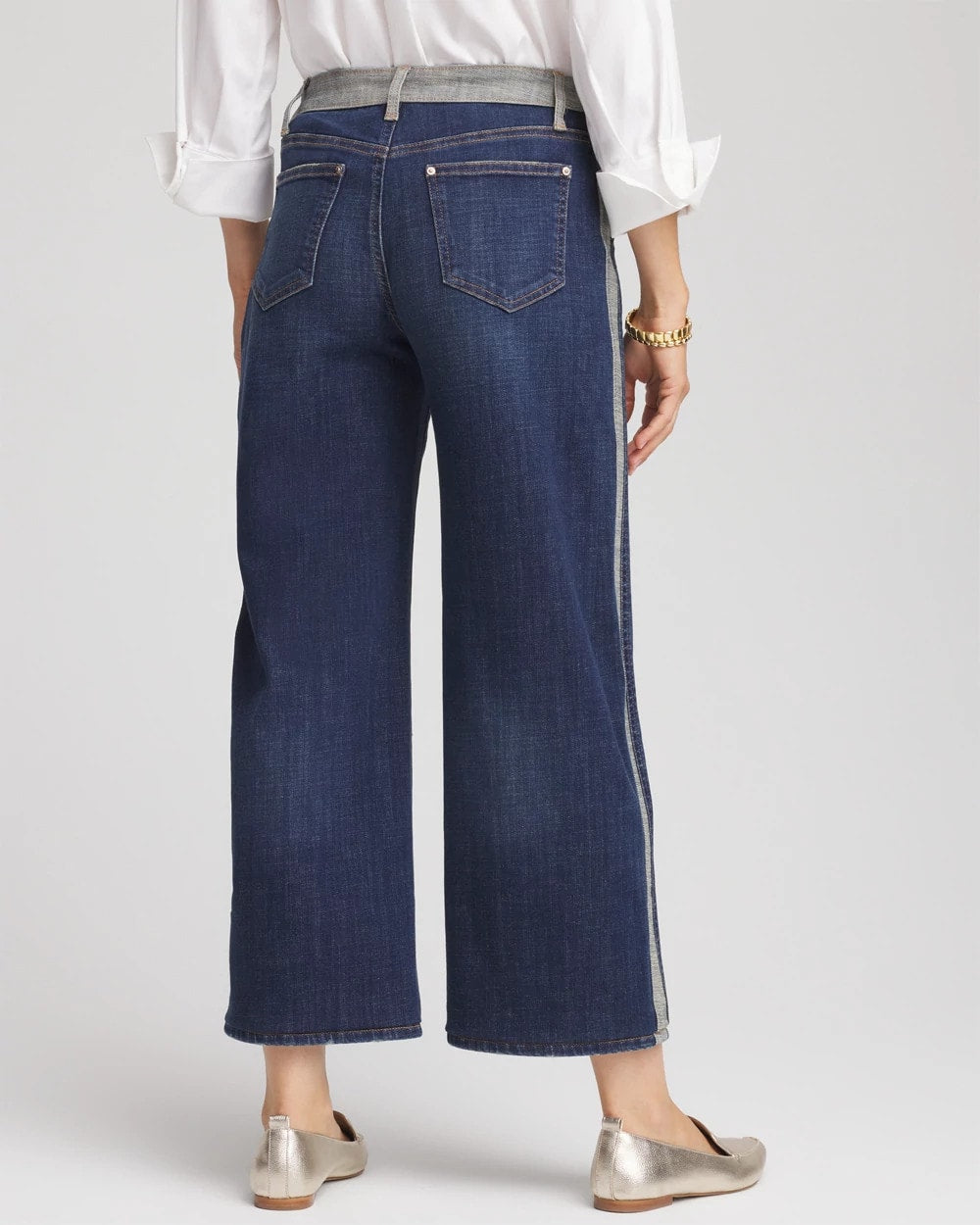 Chico's Best Price - Girlfriend Cropped Colorblock Wide-Leg Jeans Eclipse Indigo