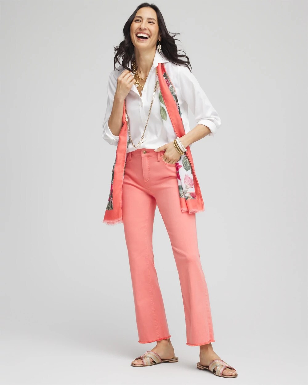 Chico's Best Seller - Girlfriend Fray Hem Kick Flare Jeans Melon Mambo