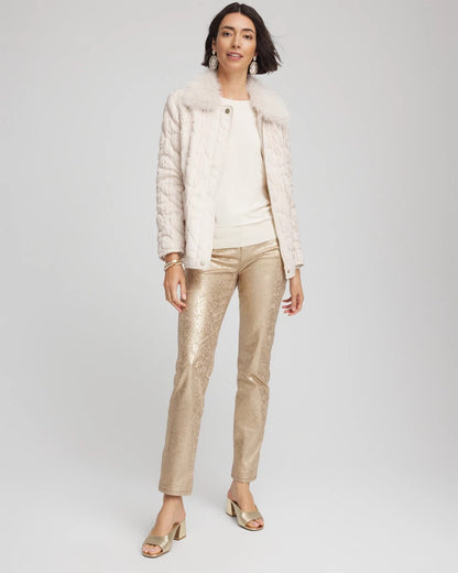 Chico's Best Seller - Girlfriend Slim Ankle Foiled Lace Jeans Champagne Fizz