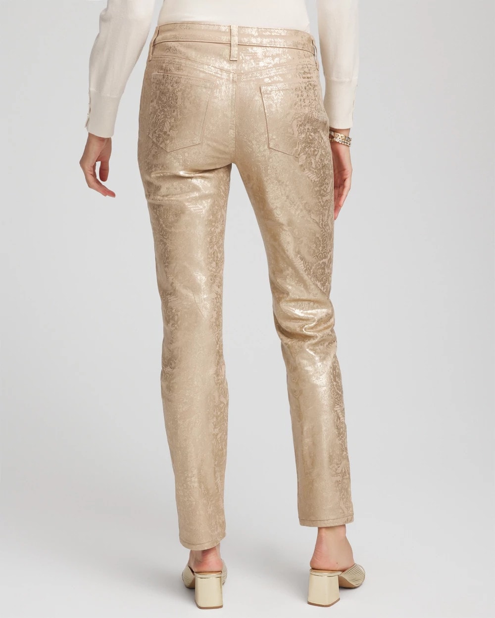 Chico's Best Seller - Girlfriend Slim Ankle Foiled Lace Jeans Champagne Fizz