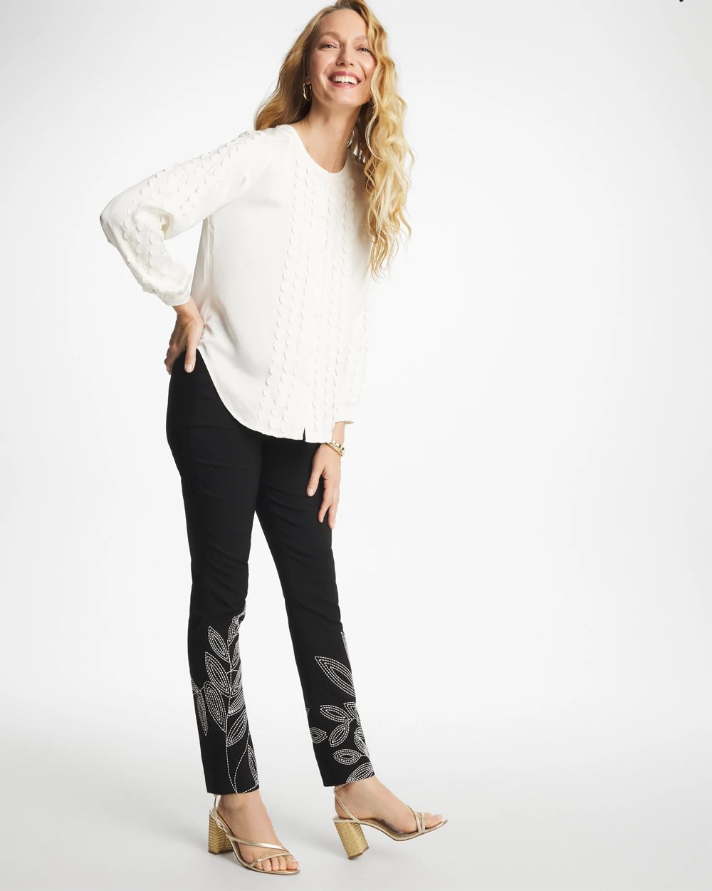 Chico's Deals - Floral Soutache Brigitte™ Slim Pull-On Ankle Pants Black