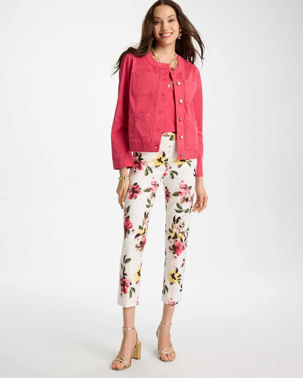 Chico's Sale - Brigitte™ Slim Mari Bloom Crop Hot Honeysuckle