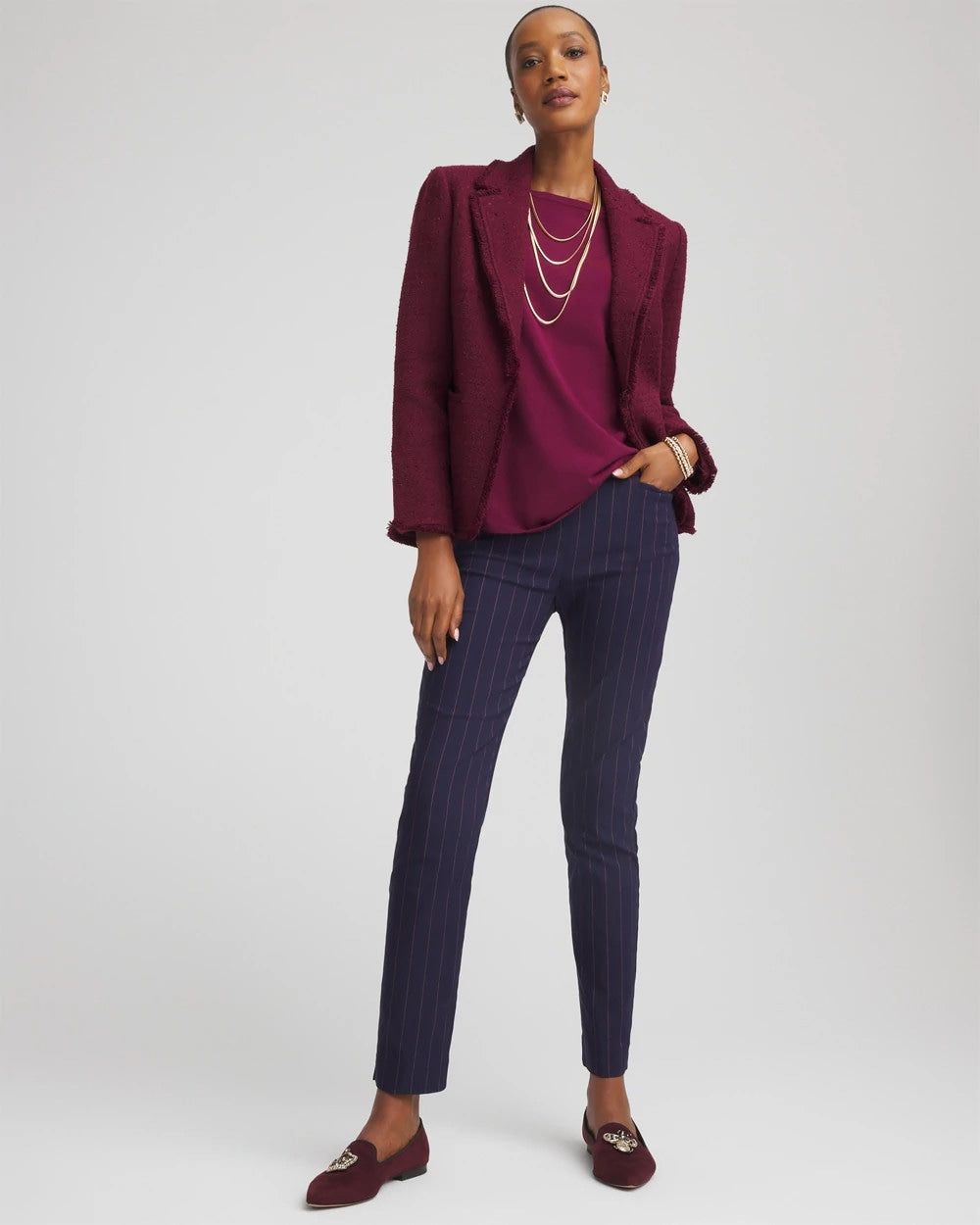 Chico's New - Pinstriped Brigitte™ Slim Pull-On Ankle Pants Passport Blue