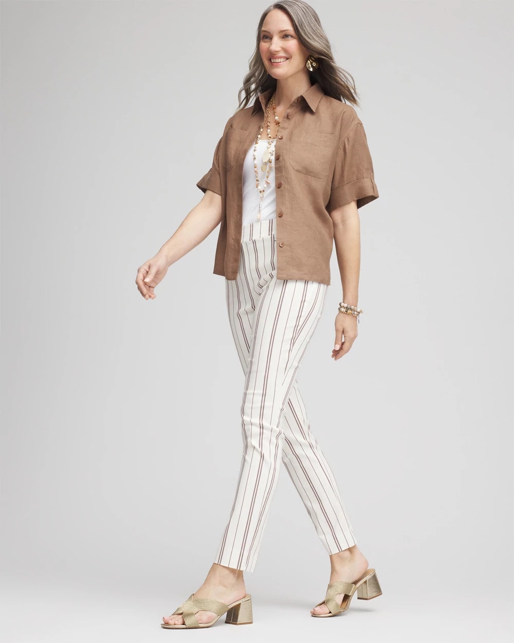 Chico's Value - Petite Brigitte™ Striped Ankle Pants Alabaster