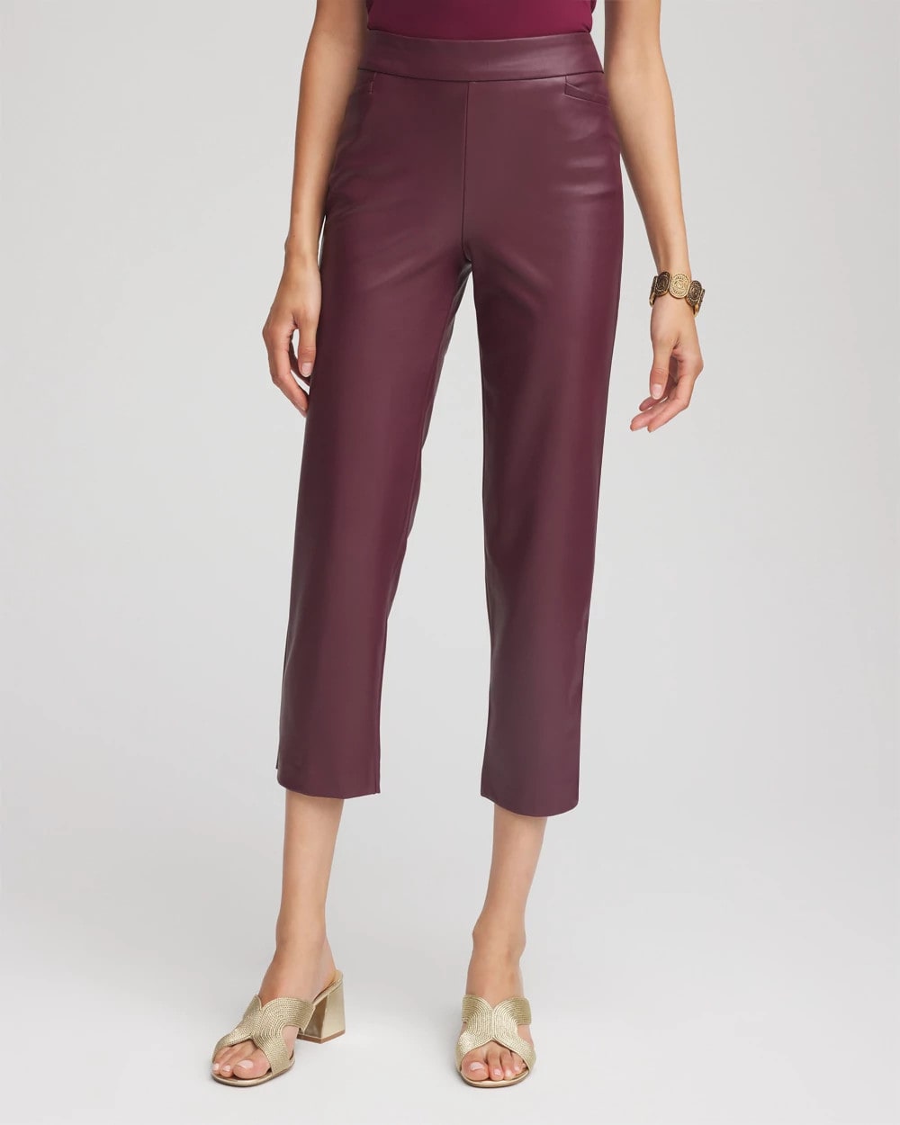Chico's Popular - Faux Leather Brigitte™ Pull-On Cropped Pants Blackened Burgundy