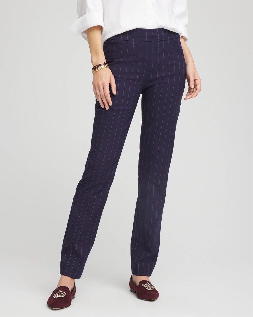 Chico's New - Shadow Stripe Brigitte™ Slim Pull-On Pants Passport Blue