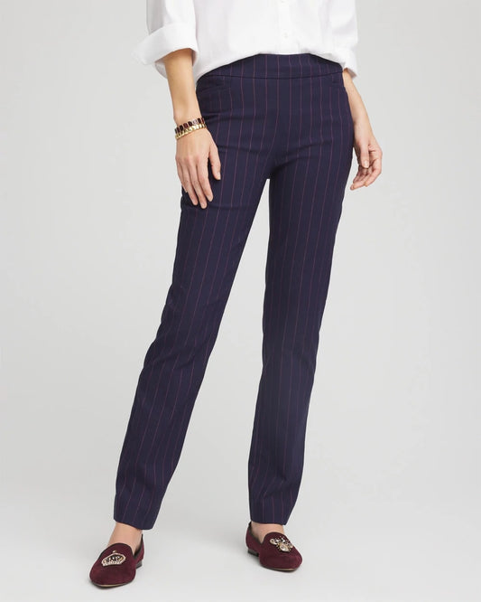 Chico's New - Shadow Stripe Brigitte™ Slim Pull-On Pants Passport Blue