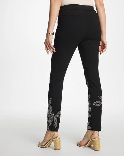 Chico's Popular - Floral Soutache Brigitte™ Slim Pull-On Ankle Pants Black